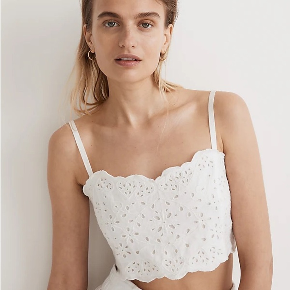 Madewell Eyelet Linen Blend Crop Tank Top